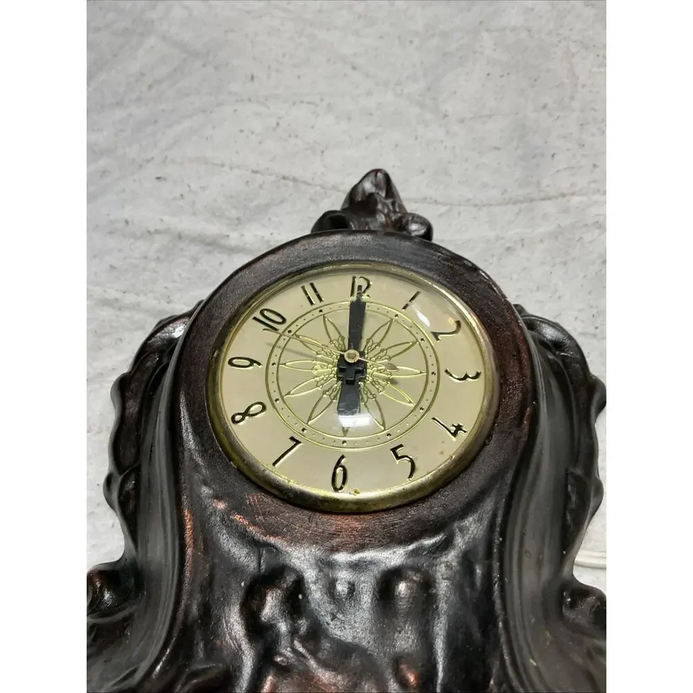 Vintage Lanshire Electric Mantel Clock Ornate Cream Ceramic 10” Untested 3653.